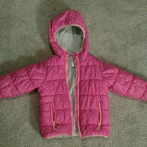 Girls hot pink and white polka dot coat